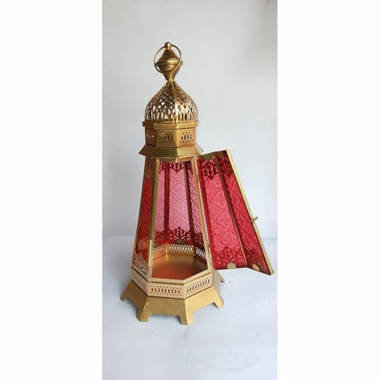 Handicraft Moroccan Lantern Red-Colored Glass Hanging Lamp | Home Decor | Tealight Holder