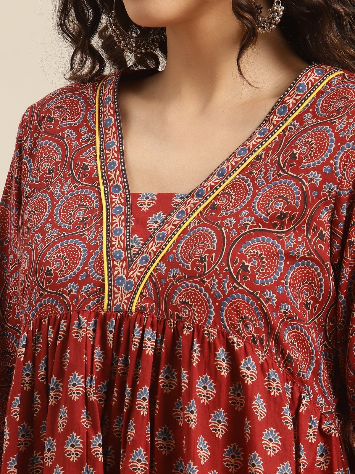 Women Maroon And Blue Bandez Printed Anarkali Kurta