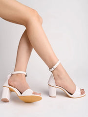 Stylish Ankle Strap White Block Heeled Sandals For Women & Girls