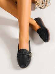 Side Buckle Detailed Black Loafers For Women & Girls