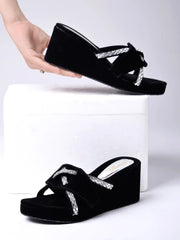 Embellished Stone Detailed Silver Wedges For Women & Girls