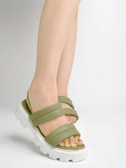 Casual Upper Double Strap Green Platform Heeled Sandals For Women & Girls