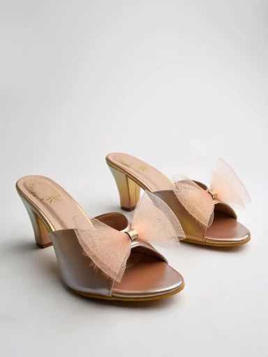 Stunning Upper Bow Detailed Copper Block Heels For Women & Girls