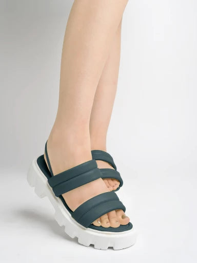 Casual Upper Double Strap Grey Platform Heeled Sandals For Women & Girls