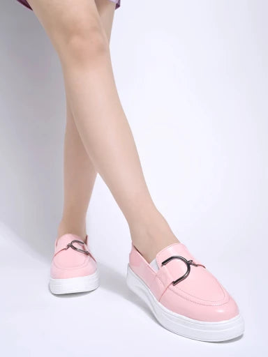 Smart Casual Chain Detailed Pink Loafers For Women & Girls