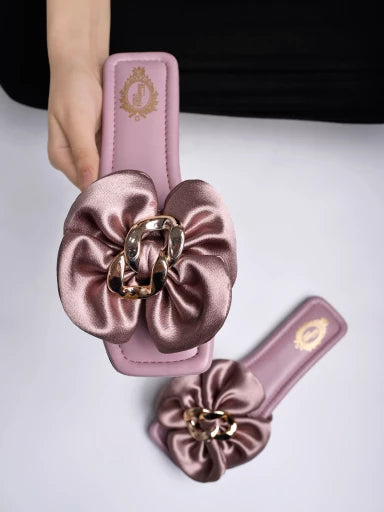 Stylish Oversized Bow Detailed Mauve Flats For Women & Girls