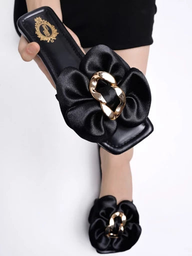 Stylish Oversized Bow Detailed Black Flats For Women & Girls