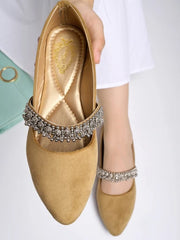 Embellished Slip-On Beige Bellies For Women & Girls