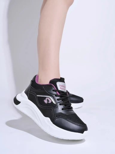 Lace-up Comfortable Black Sports Shoes For Women & Girls