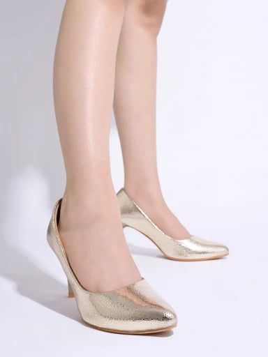 Stylish Embellished Golden Pumps For Women & Girls