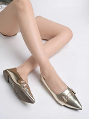 Pointed Toe Buckle Detailed Golden Bellies For Women & Girls