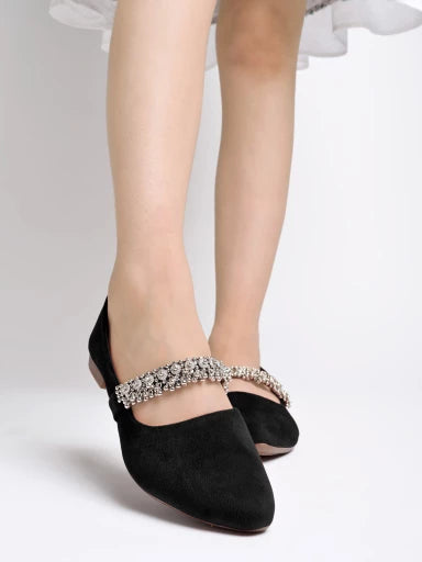 Embellished Slip-On Black Bellies For Women & Girls