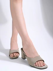 Square Toe Grey Block Heels For Women & Girls