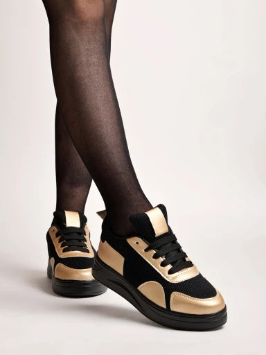 Smart Casual Lace-Up Golden Sneakers For Women & Girls