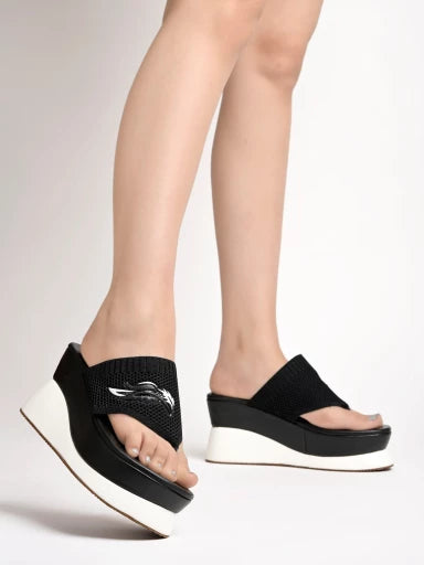 Stylish Open Toe Black Wedges For Women & Girls