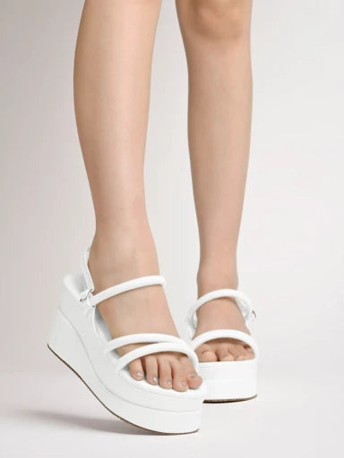 Stylish Backstrap White Wedges For Women & Girls