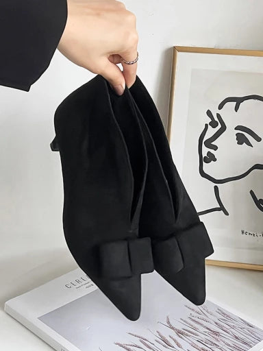 Solid Bow Detailed Black Pumps For Women & Girls