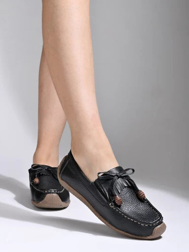 Upper Tassel Detailing Black Loafers For Women & Girls