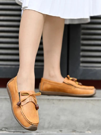 Upper Tassel Detailing Tan Loafers For Women & Girls