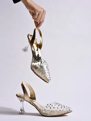 Stylish Western Embellished Golden Heels For Women & Girls