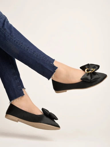 Oversized Bow Detailed Black Bellies For Women & Girls