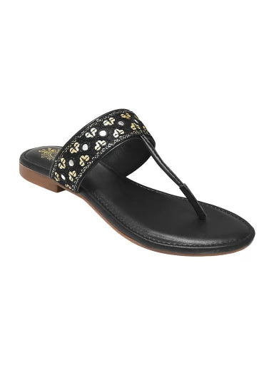 Sheesha Black Kolhapuri Flats For Women & Girls