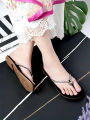 Embellished Strap Silver Flats For Women & Girls