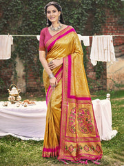 Banarasi Silk Woven Work Festival Tassle Saree