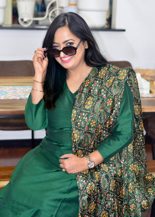 Green Suit Set with Bandhani Printed Dupatta