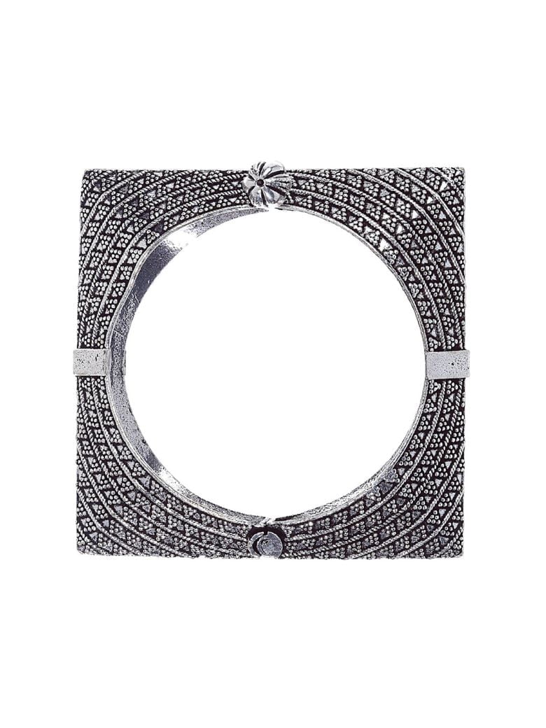 Silver-Toned Brass Oxidized Silver-Plated Bangle-Style Bracelet