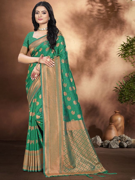 Sangam Prints Silk Woven Work Festival Tassle Saree