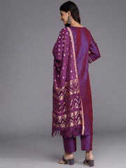 Women Purple Embroidered Kurta Paired With Tonal Bottom And Dupatta