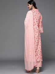 Women V Neck Collar Kurta Paired With Tonal Dupatta And Tonal Bottom