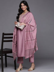 Mauve Embroidered Kurta With Straight Pant And Dupatta