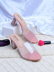 Womens & Girls Pink Transparent Solid Block Heels