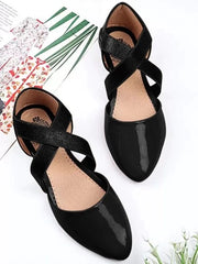 Womens & Girls Black Solid Ballerinas