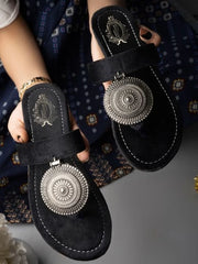 Ethnic Jewel Detailed Black Flats For Women & Girls