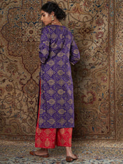 Women Purple Ethnic Motifs Yoke Design Thread Work Kurta with Palazzos