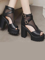 Black Platform Peep Toes with Buckles