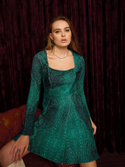 Short Flare Skater Dress  in Green Snake Print