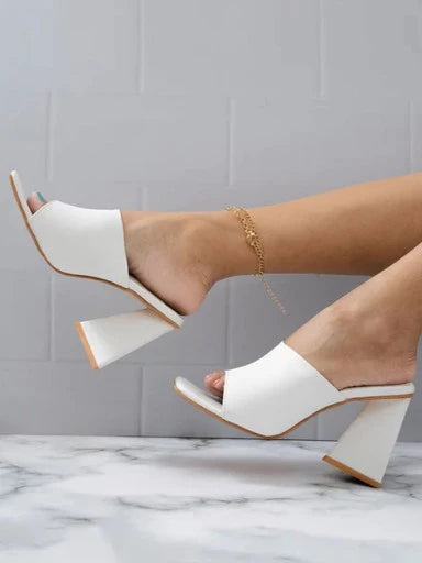 Stylish Solid White Triangle Block Heels For Women & Girls