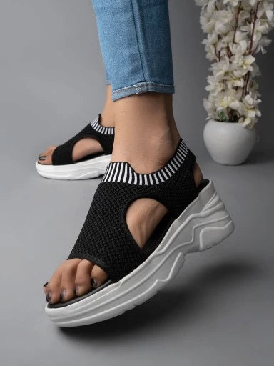 Lightweight Comfortable Daily Wear & Trendy Flatforms Black Sandals for Women & Girls