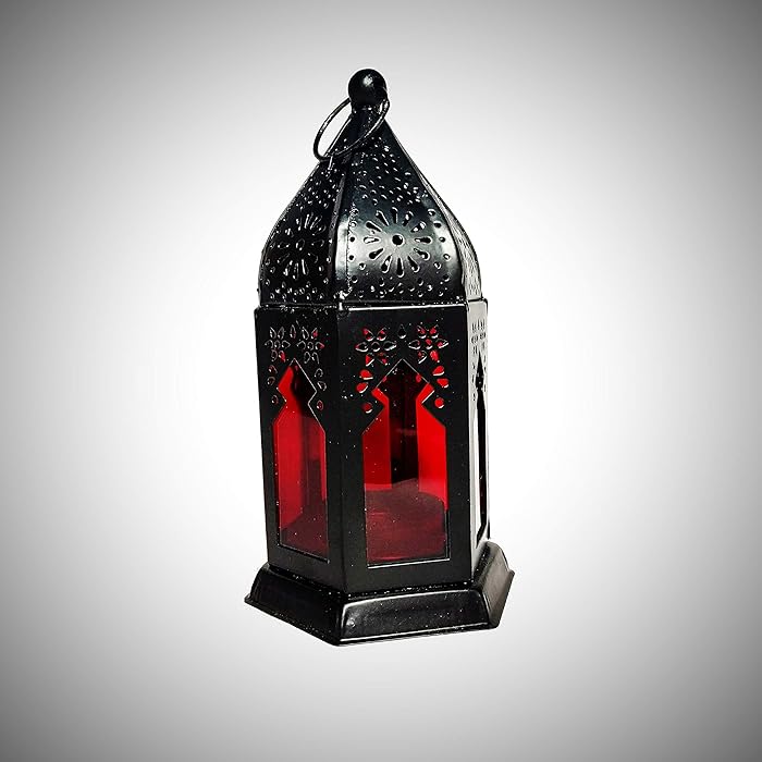 Antique Collection Black Iron Hanging Lantern - Red,Set of 1 (9 * 9 * 16.5 cm)