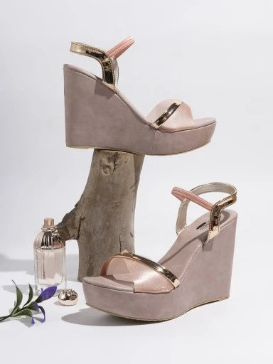 Peach-Coloured Wedge Sandals