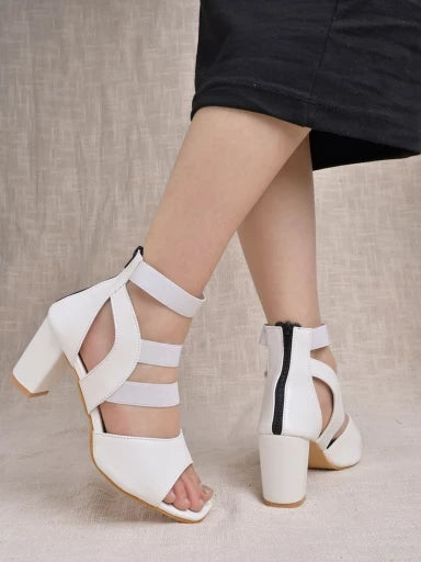 Shoetopia Strappy White Heeled Sandals For Women & Girls