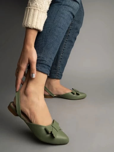 Stylish Decor Bow Point Toe Slingback Green Mules Women & Girls