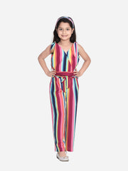 Girls Rainbow Stripe Crop Top and Palazzo Set