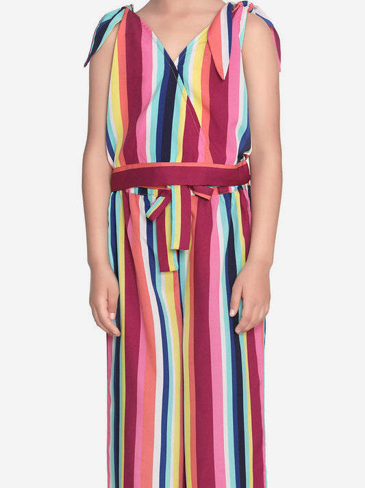 Girls Rainbow Stripe Crop Top and Palazzo Set