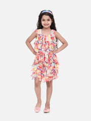 SyleStone Girls Multicolour Georgette Printed Ruffle Dress