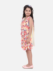 SyleStone Girls Multicolour Georgette Printed Ruffle Dress